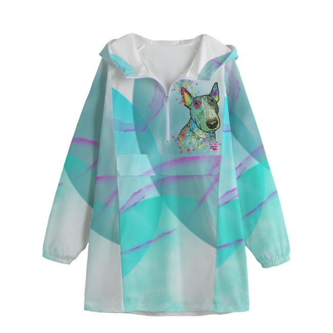 Leichte Regenjacke Kalli – Popart Hundemotiv, 100 % Polyester, Unisex, Bullterrier, Bulli, SOKA, Familienhund, Listenhund, Mix, Mischling